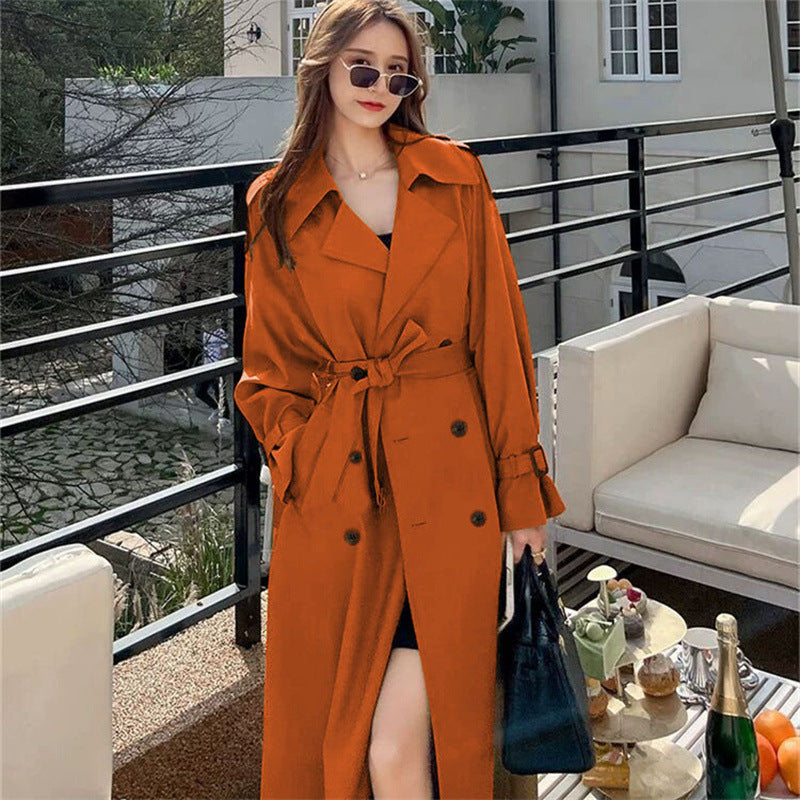 Womens Mid-Length Double-Breasted Trench Coat