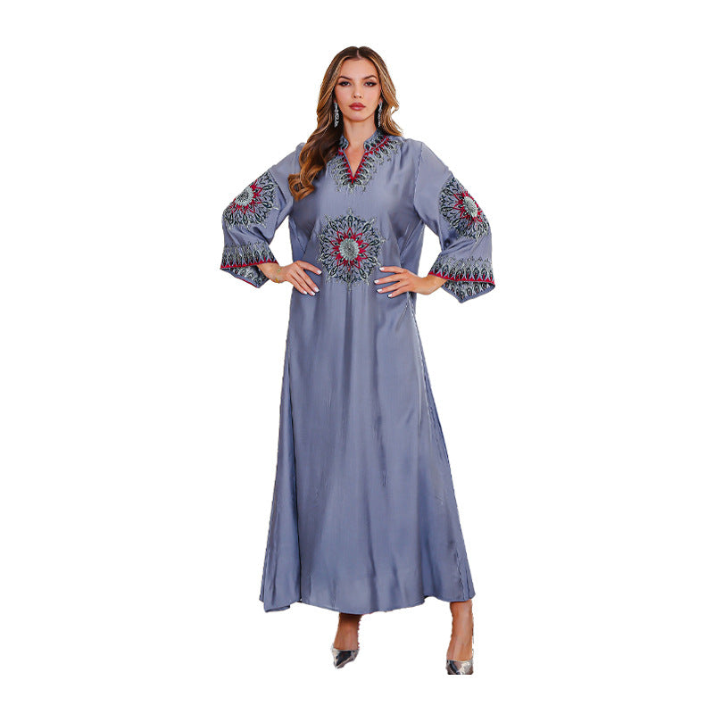 Embroidered Loose Fit Abaya Dress for Women