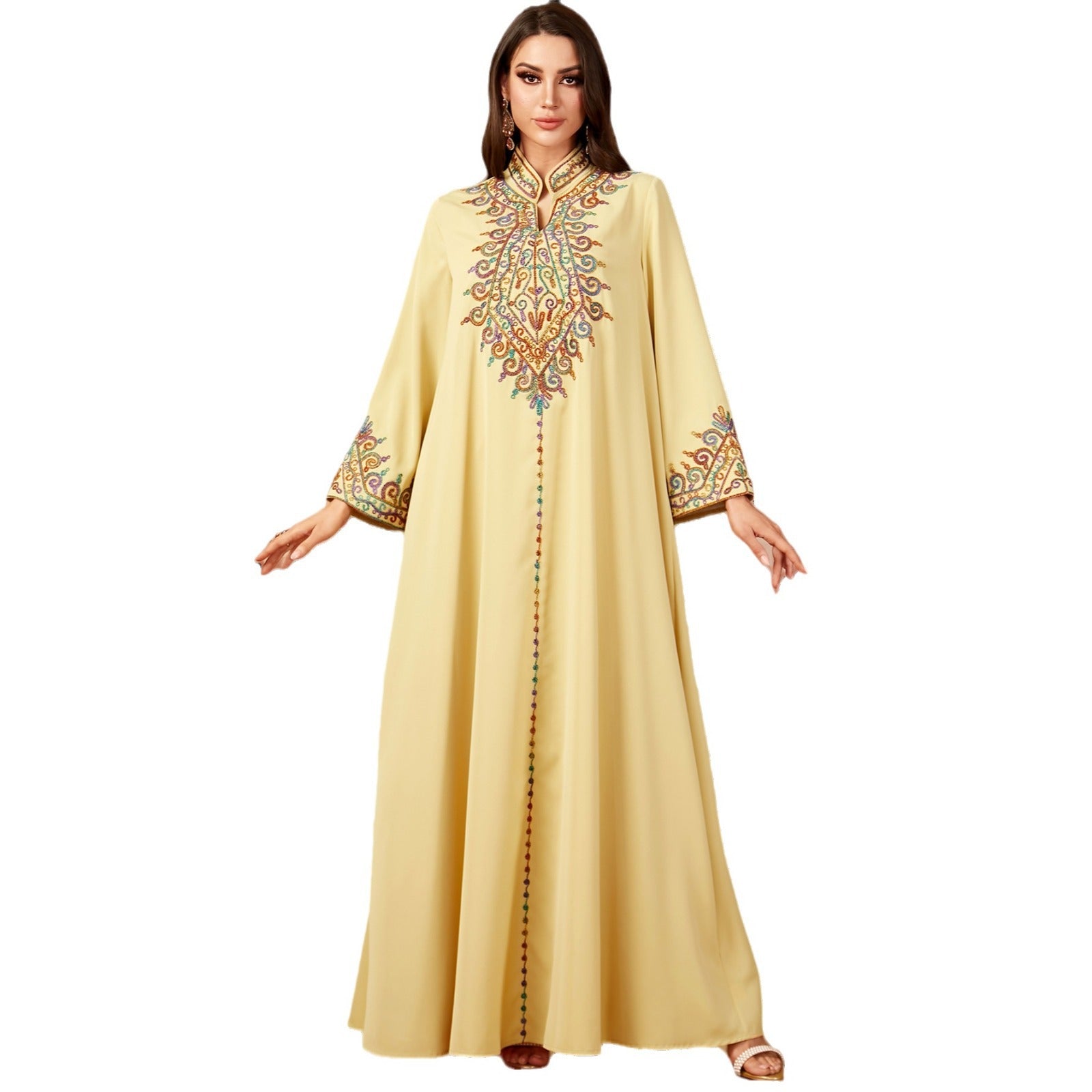 Muslim embroidered V-neck dress