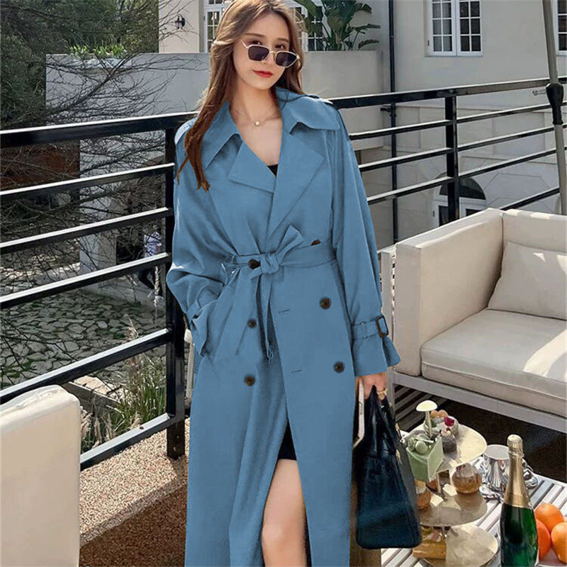Womens Mid-Length Double-Breasted Trench Coat