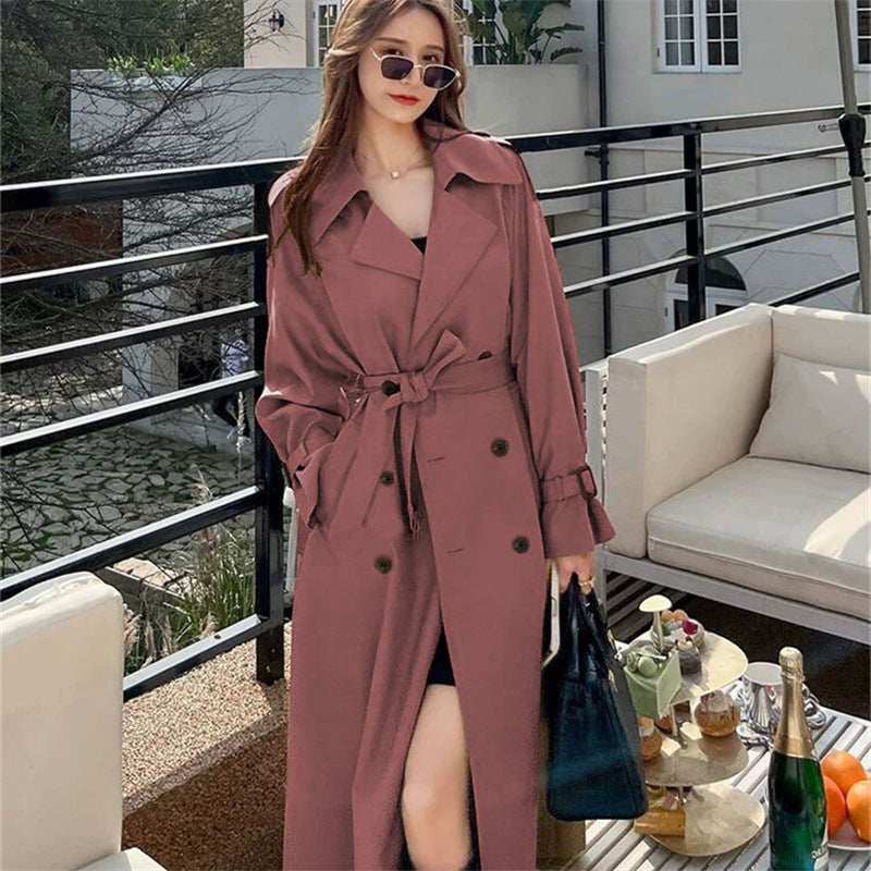 Womens Mid-Length Double-Breasted Trench Coat