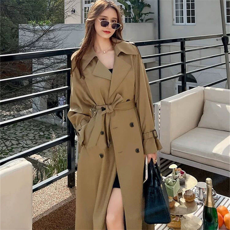 Womens Mid-Length Double-Breasted Trench Coat