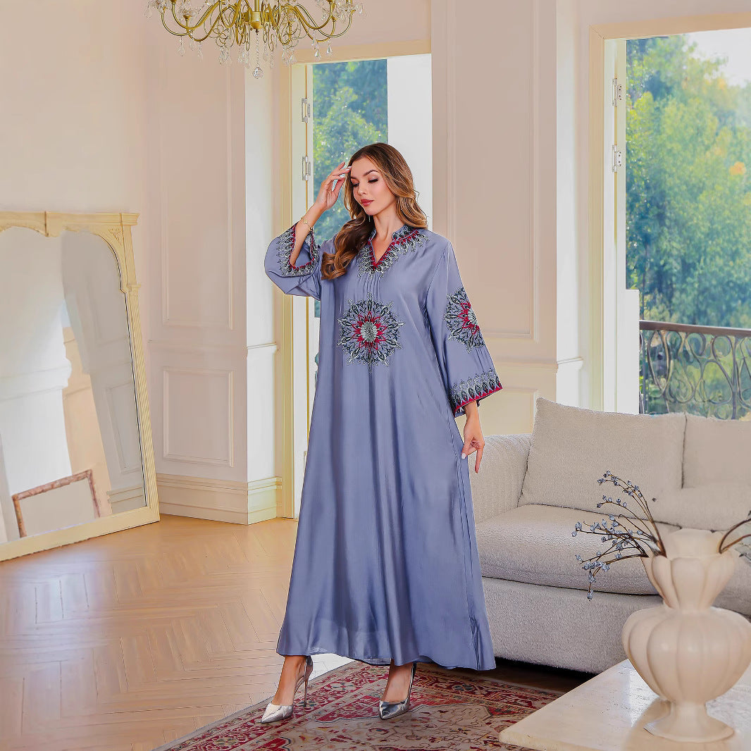 Embroidered Loose Fit Abaya Dress for Women