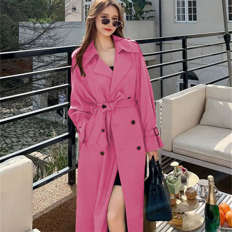 Womens Mid-Length Double-Breasted Trench Coat