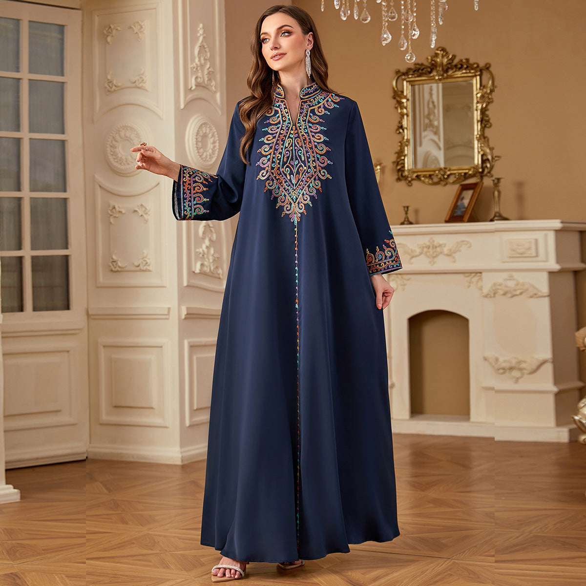 Muslim embroidered V-neck dress