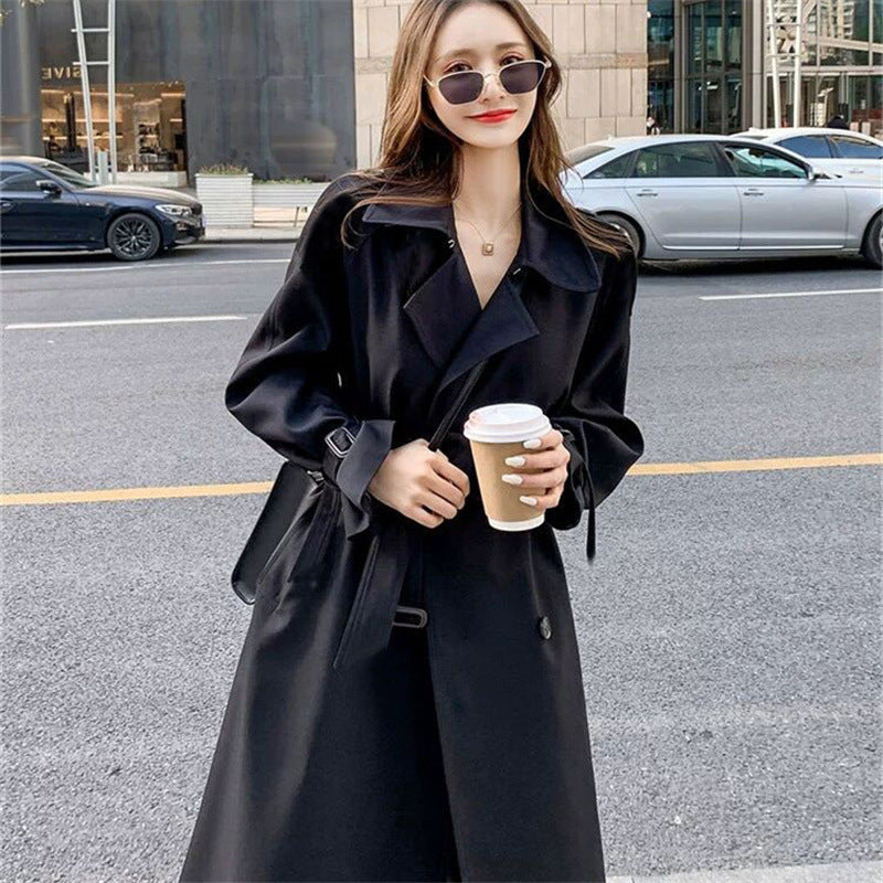 Womens Mid-Length Double-Breasted Trench Coat