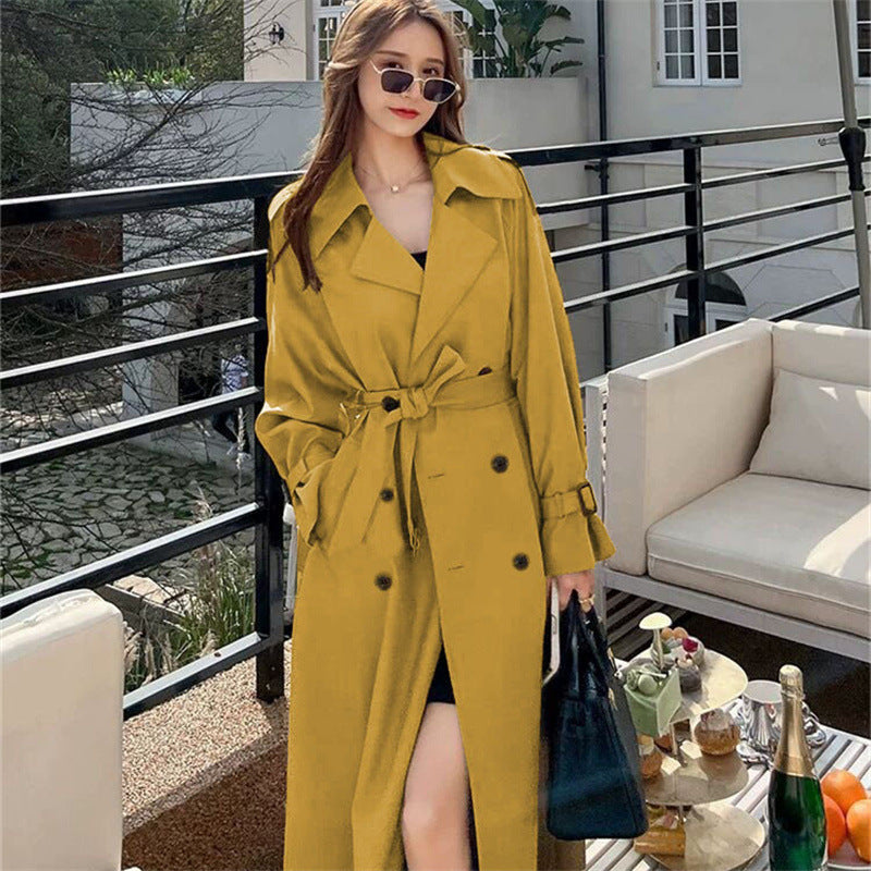 Womens Mid-Length Double-Breasted Trench Coat