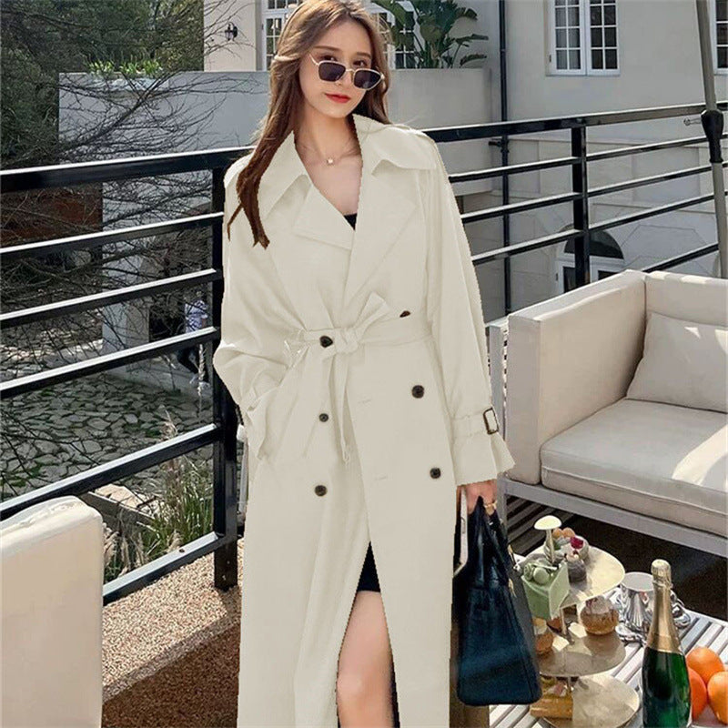 Womens Mid-Length Double-Breasted Trench Coat