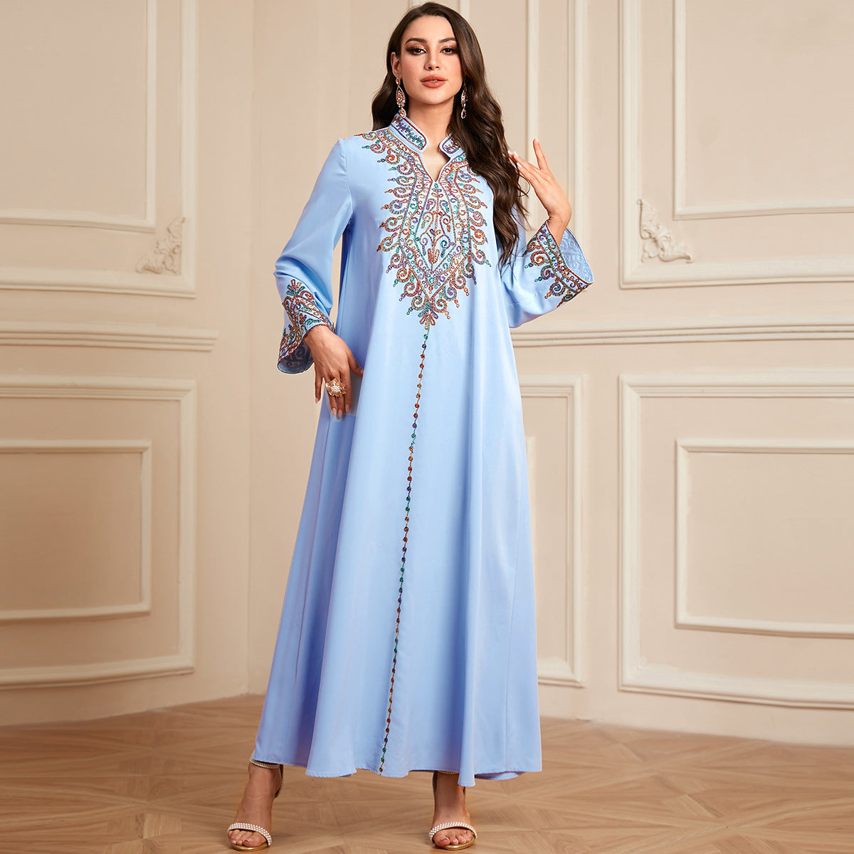 Muslim embroidered V-neck dress