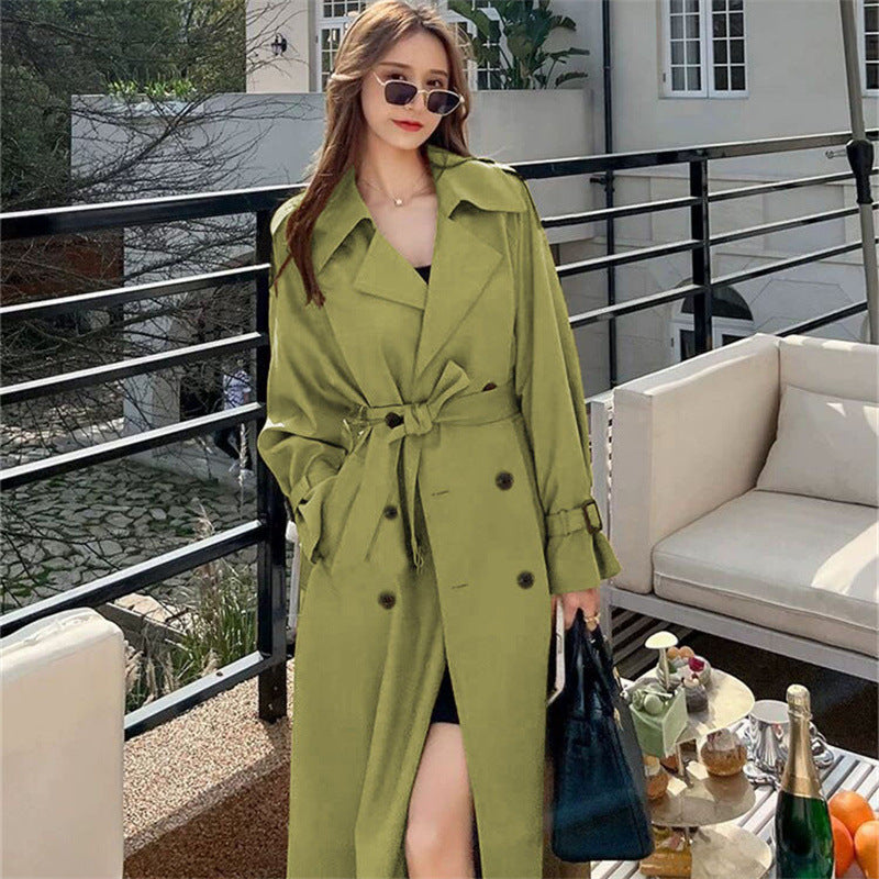 Womens Mid-Length Double-Breasted Trench Coat
