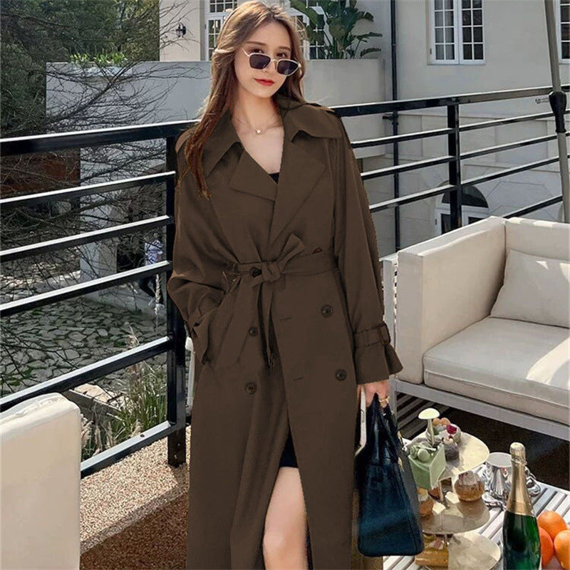 Womens Mid-Length Double-Breasted Trench Coat