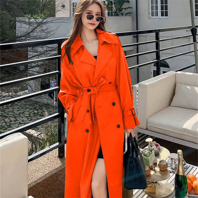 Womens Mid-Length Double-Breasted Trench Coat