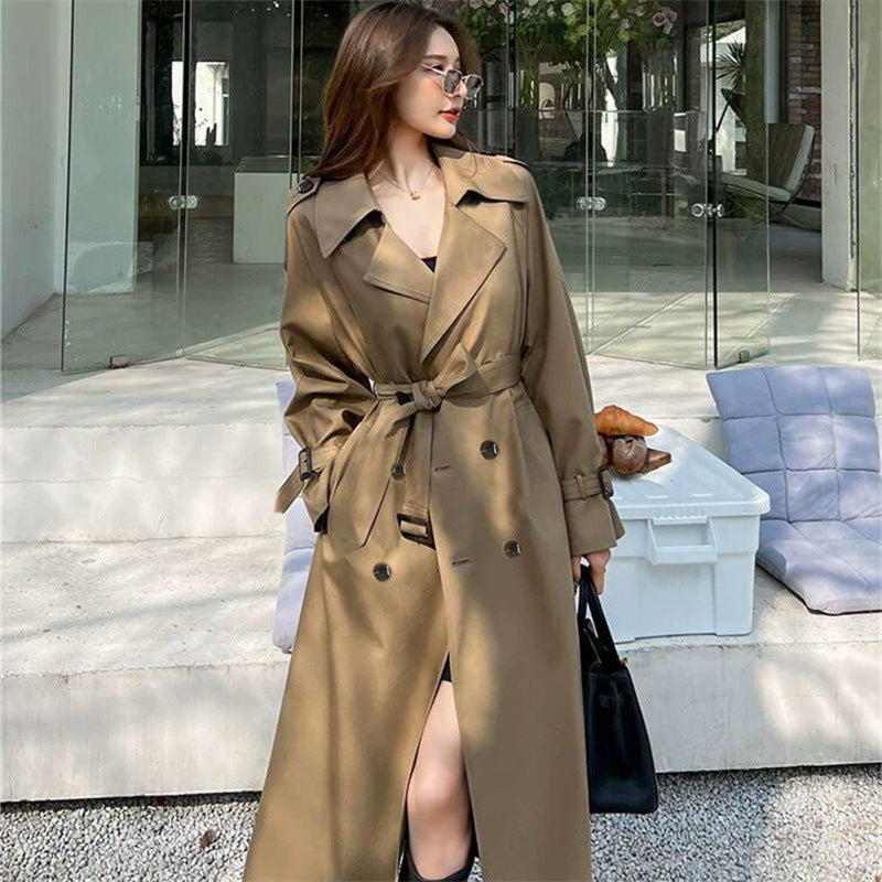 Womens Mid-Length Double-Breasted Trench Coat