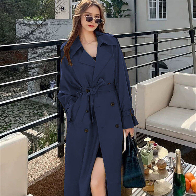 Womens Mid-Length Double-Breasted Trench Coat