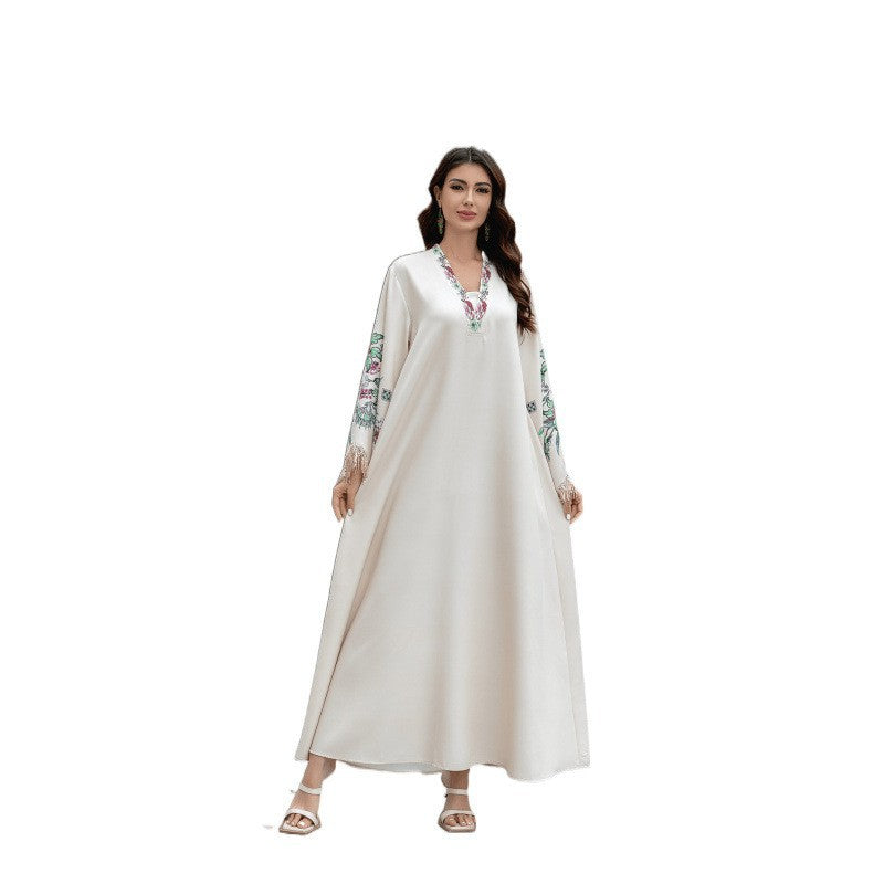Muslim Women's Robe V Neck Embroidered Arabic Dress
