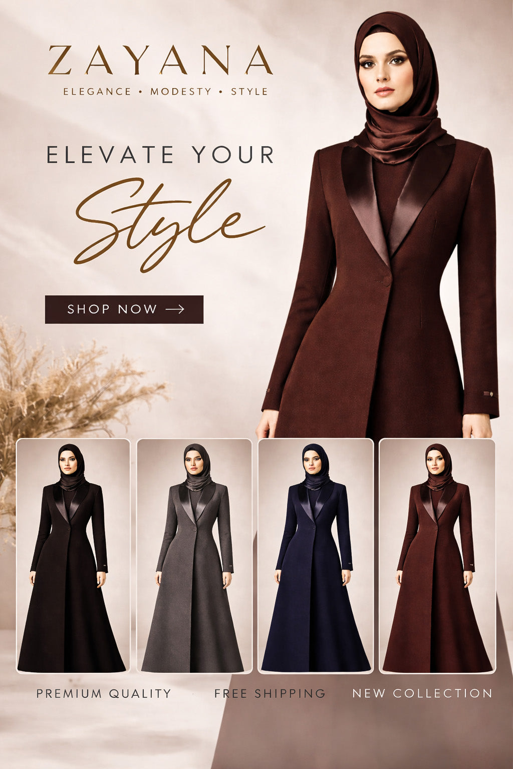 ZAYANA Elegant Tailored Coat Dress – Modest Long Formal Abaya